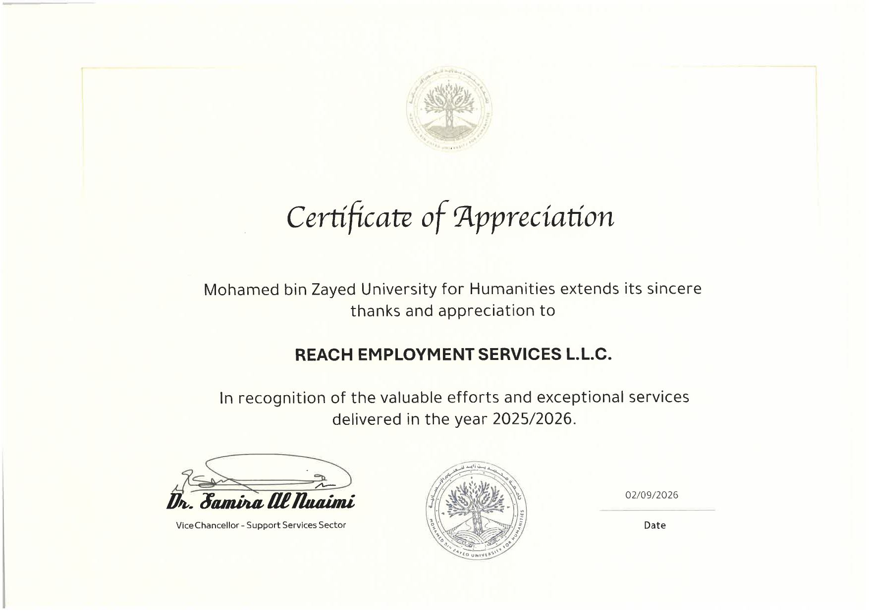 Certificate of Appreciation